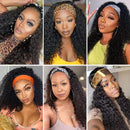 Curly Brazilian Human Hair Headband Wig Kinky Curly Machine Made Wigs For Black Women 180% Density Wigs With Head Band