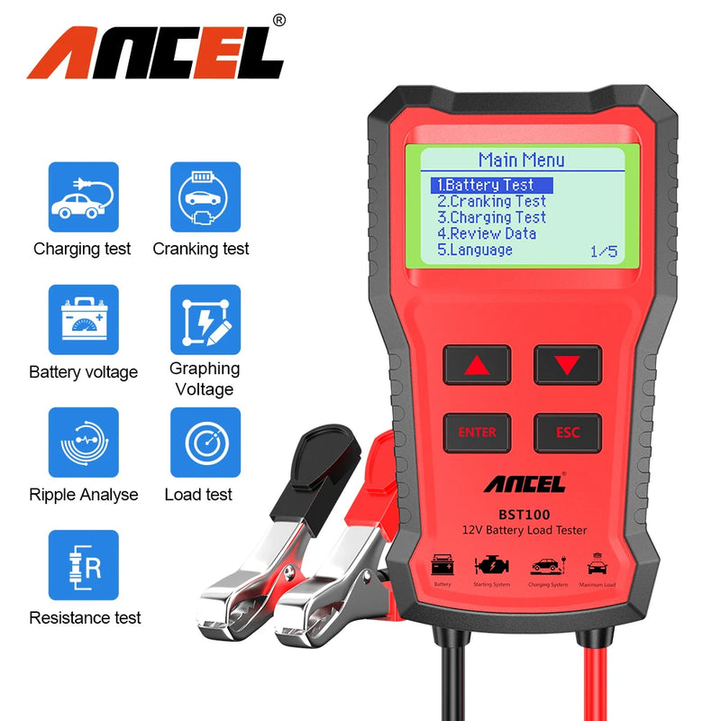 ANCEL BST100 Car Battery Tester 12V Battery Analyzer Cranking Charging Circuit Test Battery Tester Car Diagnostic Tools PK BM550