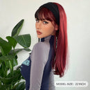 Wine Red and Black Medium Length Synthetic Wigs with Bangs Christmas Halloween Cosplay Hair Heat Resistant Fibre Two Tone Wig