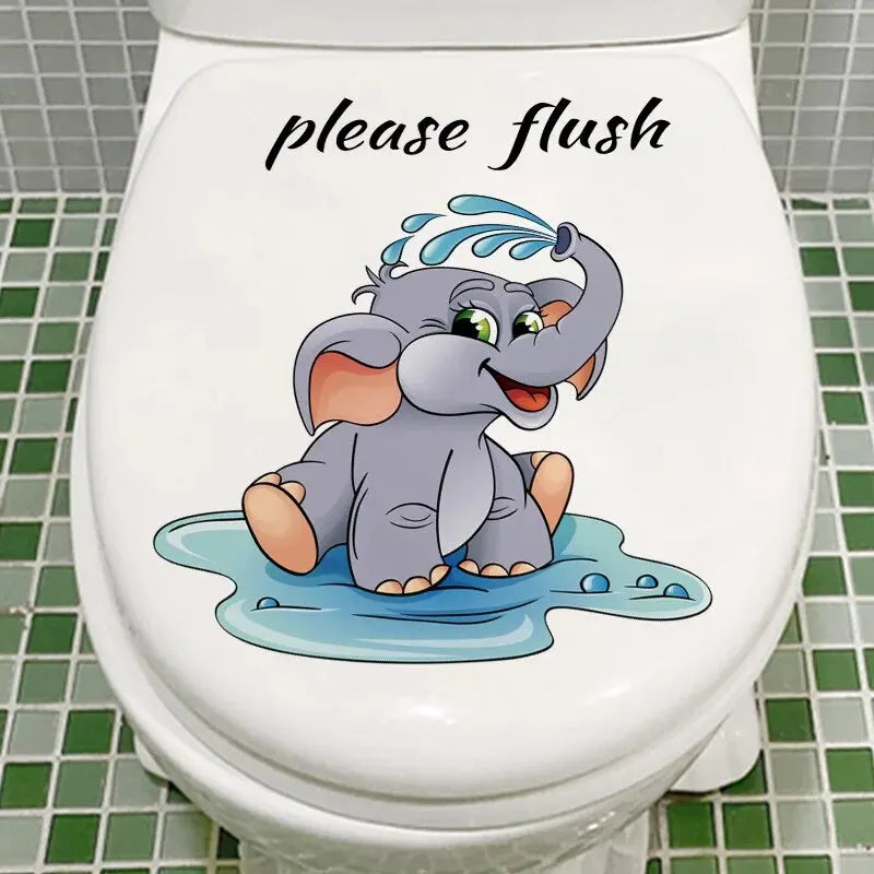 1pc Cartoon Elephant English Toilet Sticker Wall Sticker, Bathroom Decoration Wall Sticker, Self-adhesive and Removable Wall S