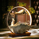 Indoor LED Waterfall Fountain W/ Mist Maker & Warm Light - Home/Yoga Tabletop Zen Water Feature (Deer Motif - Good Luck Symbol)