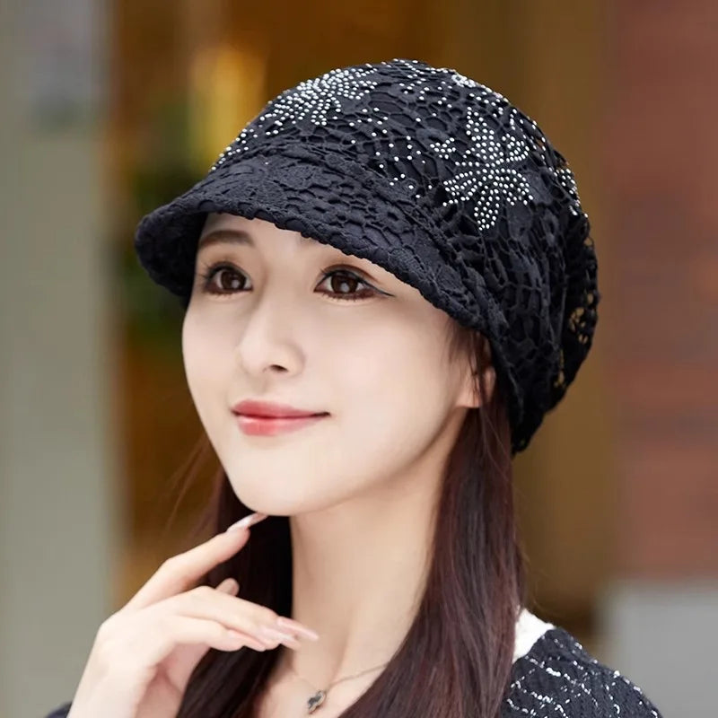 Summer Thin Hollow Hook Flower Hat Elegant Ladies Casual Peaked Cap Fashion All-match Simple Outdoor Street Sweet Baseball Caps