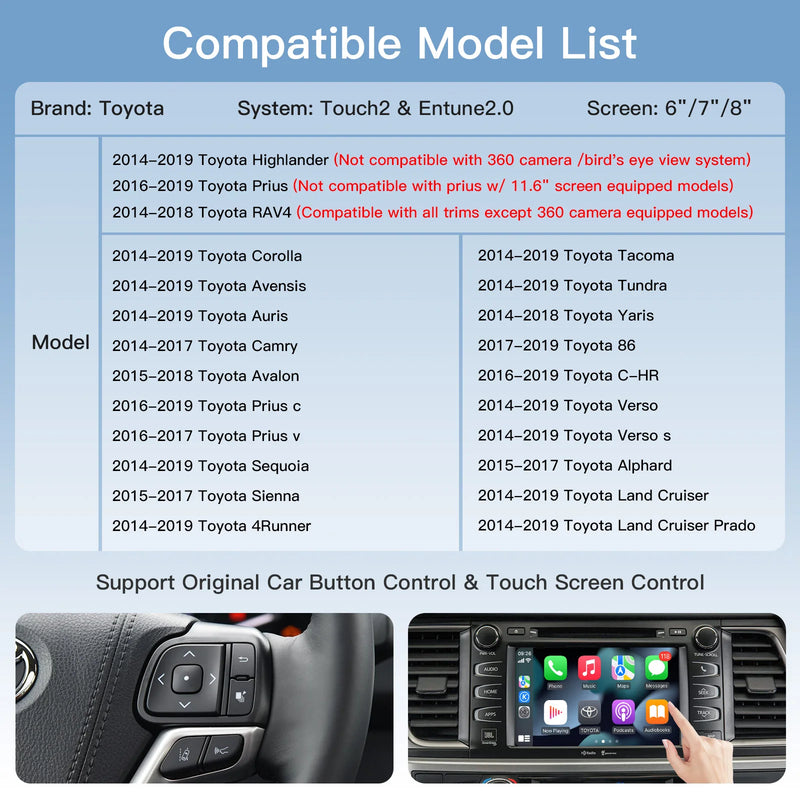 Wireless Carplay Android Auto For Toyota Yaris RAV4 Corolla Aygo Tacoma Camry C-HR Tundra Highlander 4Runner multimedi