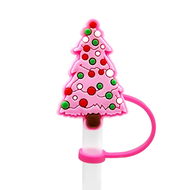 1/50pcs 8mm Christmas Party Cup Accessories Silicone Straw Topper for Tumbler Cup Santa Xmas Tree Thermos Decoration Straw Cover