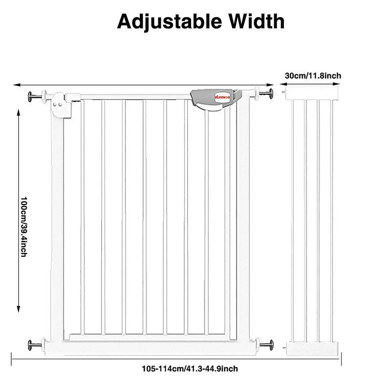 UBRAVOO Baby Gate for Doors and Stairs, Height 100 cm, Safety Pet Gate,  Automatic Closure, Triple Locking, JLB-MD01