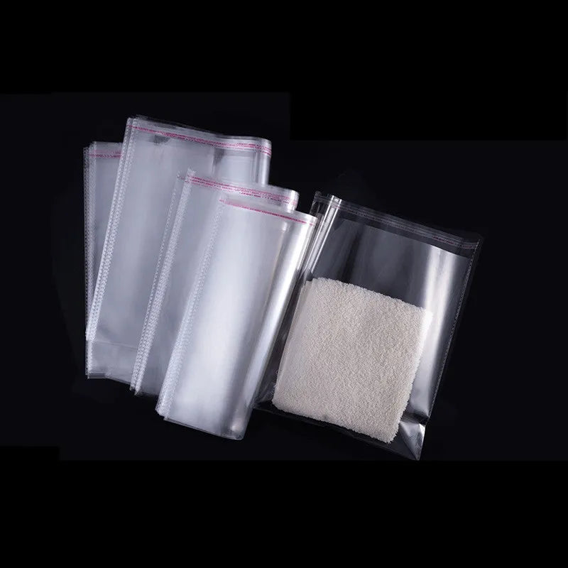 100pcs Transparent Bags For Gift Packaging Plastic Pouch Candy Cellophane T-Shirt Clothing Waterproof Storage Self Adhesive Bag