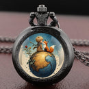 Little Prince and Fox Dome Glass Pocket Watch Arabic Numerals Dial Vintage Men Women Necklace Pendant Watch Kids Chain Gifts