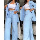 New Arrivals Temperament Spring Women's Clothing Pure Color Elegant Long-Sleeved Lapel Suit Pocket Straight-Leg Pants Suit