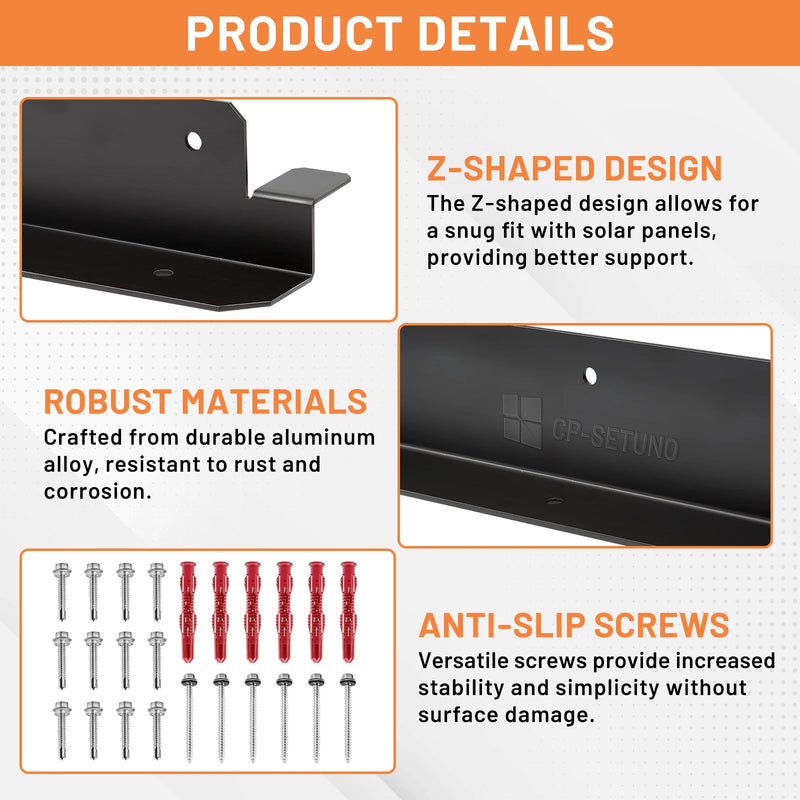 CP-SETUNO 2PCS Z-shaped Solar Panel Holder, Solar Panel 50-450w, Suitable for Motorhomes, Boats and Wall Mounting, for One Solar