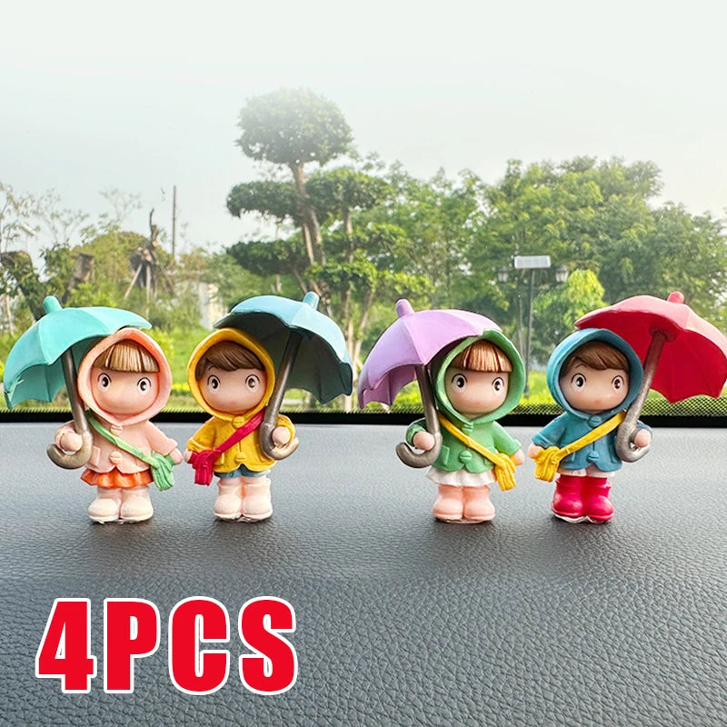 4PCS Car Interior Decoration Accessories Cute Cartoon Umbrella Little Girl Center Console Window Dashboard Decoration Supplies