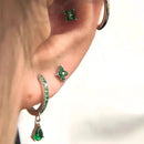 Turquoise 925 Sterling Silver Ear Needle Green Zircon vintage emerald Heart/Flower Pendant Hoop Earrings Fashion party Jewelry