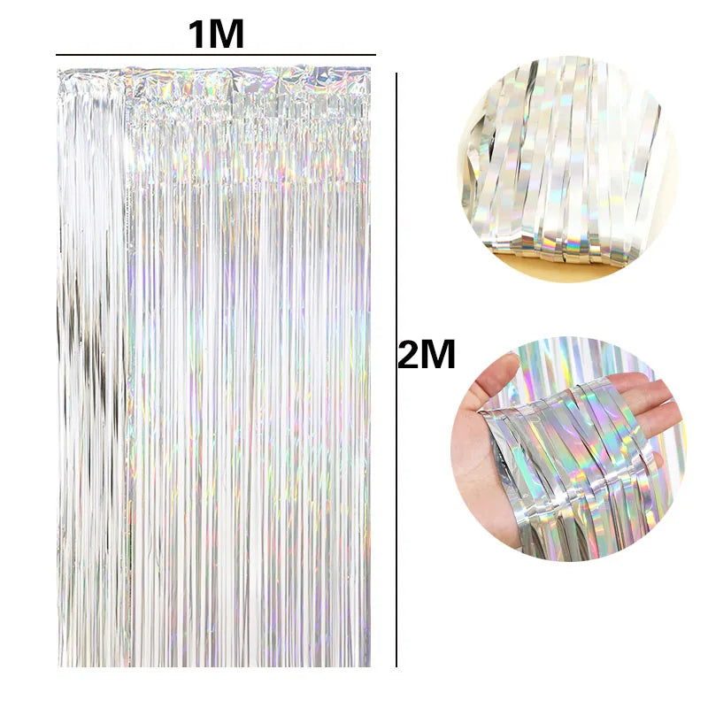 Foil Tassel Fringe Backdrop Curtains for Party Kids Adult Photo Booth Baby Shower Christmas Wedding Backdrop Party Supplies
