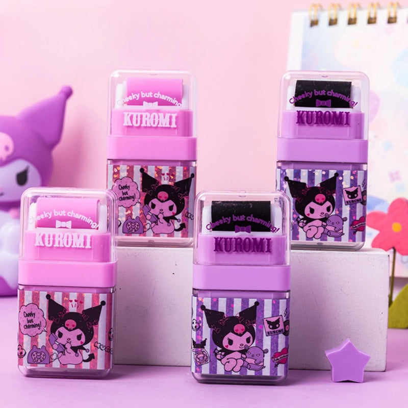 Sanrio Kawaii Kuromi Cartoon Rubber Eraser With roller Cute Erasers for Kids School Office Supplies Gift Stationery