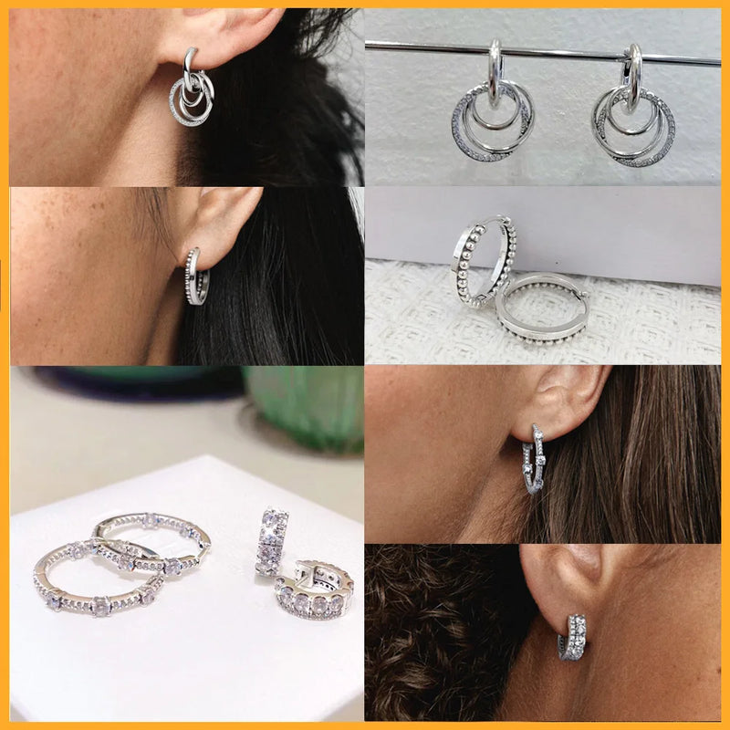 New 925 Sterling Silver Asymmetrical Heart Hoop Stud Earrings Original Sparkling SnowflakStud Earrings DIY Women Fashion Gift