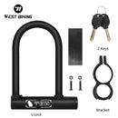 WEST BIKING Bicycle U Lock Portable Zinc Alloy MTB Road Bike Padlock Anti-theft Safety Lock Motorcycle E-Bike Cycling Accessory