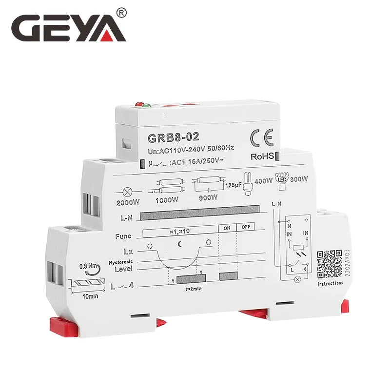 GEYA GRB8-01/02 Din rail Twilight Switch Photoelectric Timer Light Sensor Relay AC110V-240V Auto ON OFF