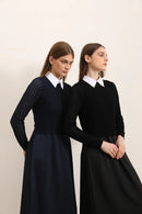 AP 2025 Autumn and Winter Women Hollow Sweater and Satin Sleeveless Dress Elegant Fashion Lady Clothing