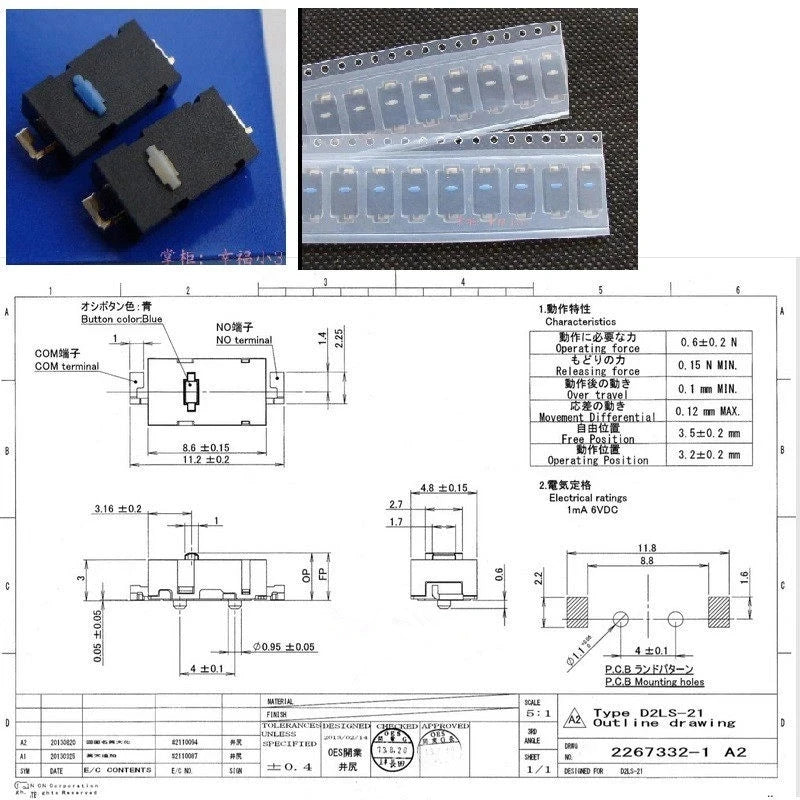 10Pcs D2LS Mouse Micro Switch D2LS-21 D2LS-11 Button for Anywhere MX Logitech M905 G900 G903 G603 GPW left and right side keys