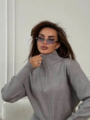 Wolfeel  New Autumn Winter Zip Up Knit Pants Set Women's Trendy Slim Fit Cardigan Pants Chic Commuting Sweater Outfit