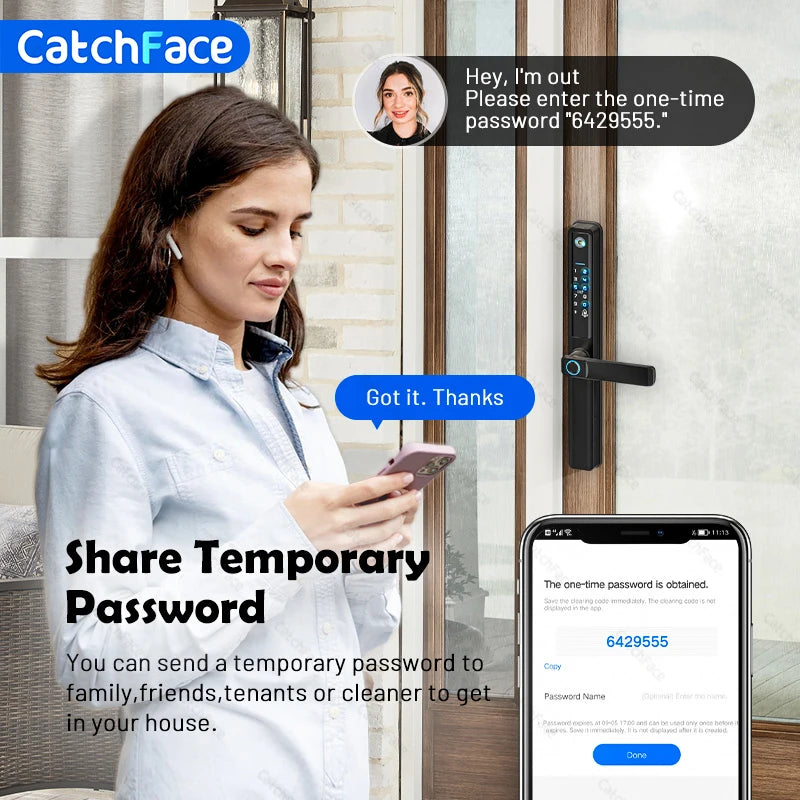 Waterproof Camera Outdoor Fingerprint TUYA WIFI APP RFID Card Code Keyless Smart Electronic Door Lock Aluminum/Glass Sliding