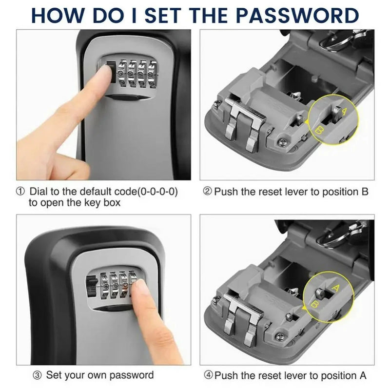 New Wall Mount Key Lock Box 4 Digit Password Code Security Lock No Key for Home Office Key Safe Secret Storage Box Organizer