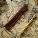 Genuine Leather Pencil Bag with Flower Embossed Leather Boy's and Girl's School Students Pen Holder Simple Retro Pencil Bag