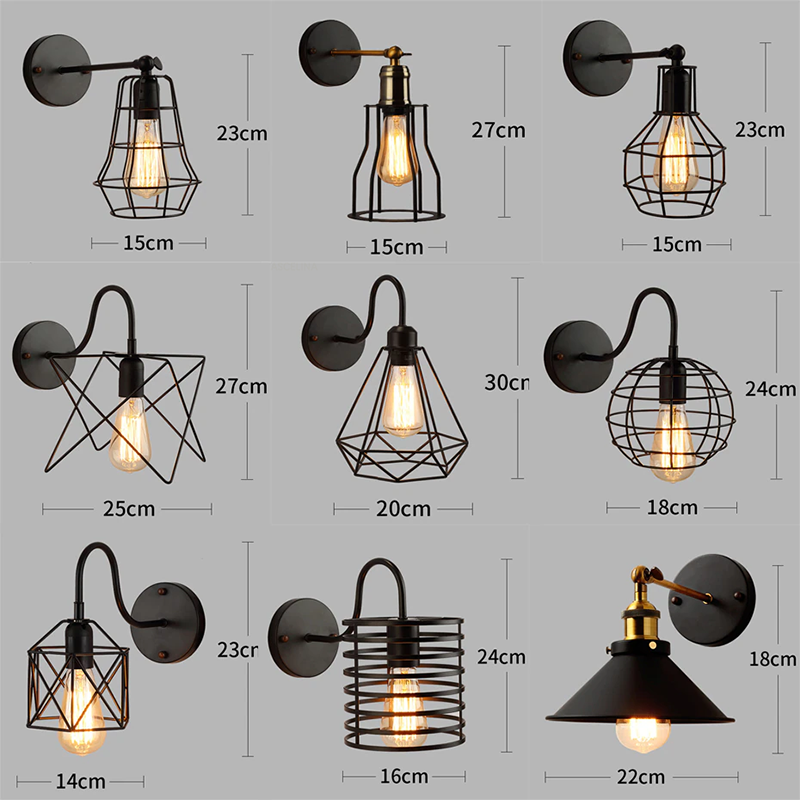 Retro LED Wall Lamp Minimalist Cage Black Lampshade Iron Light For Living Room Dining Room Bedroom Study Indoor Lighting Fixture