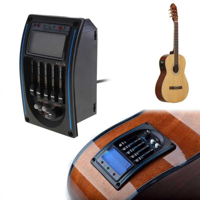 5 Bands Acoustic Electric Guitar Pickup Preamplifier EQ Preamp Equalizer Piezo Pickup with LCD Tuner and Volume Control