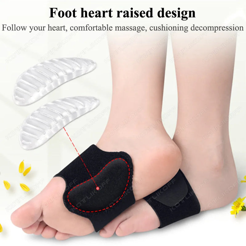 1 Pair Arch Support Brace Non-Slip Cushion Sole Foot Arch Support Plantar Fasciitis Heel Pain Aid Feet Care Absorb Shock Pads