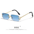 HBK Retro Rimless Sunglasses For Women Men Small Square Gold Frame Brand Design Tea Shades Rectangle UV400 Zonnebril Eyewear