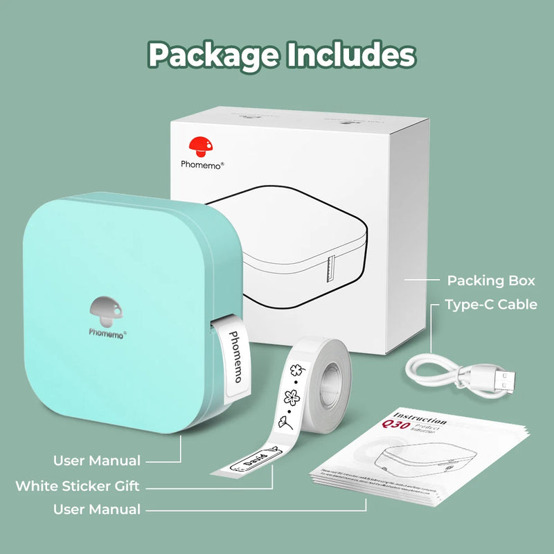 Phomemo Q30 Label Maker Wireless Mini Thermal Printer Portable Adhesive Sticker Barcode Labeling Machine for School Home Office