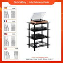 SucceBuy 4-Tier AV Media Stand Audio/Video Stand with Strengthen Tempered Glass Shevles for DVD Adjustable Media Storage Cabinet