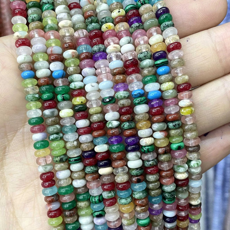 Natural Agates Tiger Eye Chalcedony Jades Stone Round Rondelle Spacer Beads For Jewelry Making Diy Bracelet Accessories 2X4mm