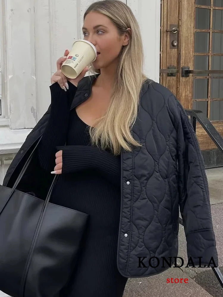 TRAFZA Streetwear Armygreen Oversized Long Jackets Women Long Sleeve O Neck Single Buttons Autumn Winter Coats Casual Outwears