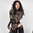 Bodysuits Gym Womens Fancy Simple Soft Buckles Tightable Long Short-Sleeved Bodycon Mock-Neck Suspenders Trendy Comfortable Sexy