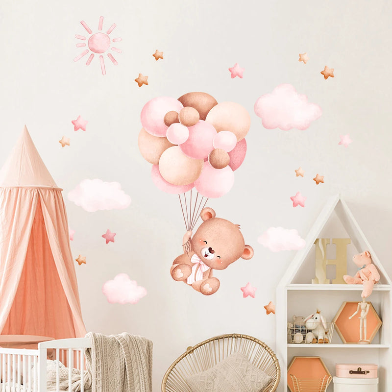 1Pc Balloon Dance Rabbit Wall Stickers Children Girls Room Decoration Bedroom Gift Nursery Kids Roomdecor for Living Room