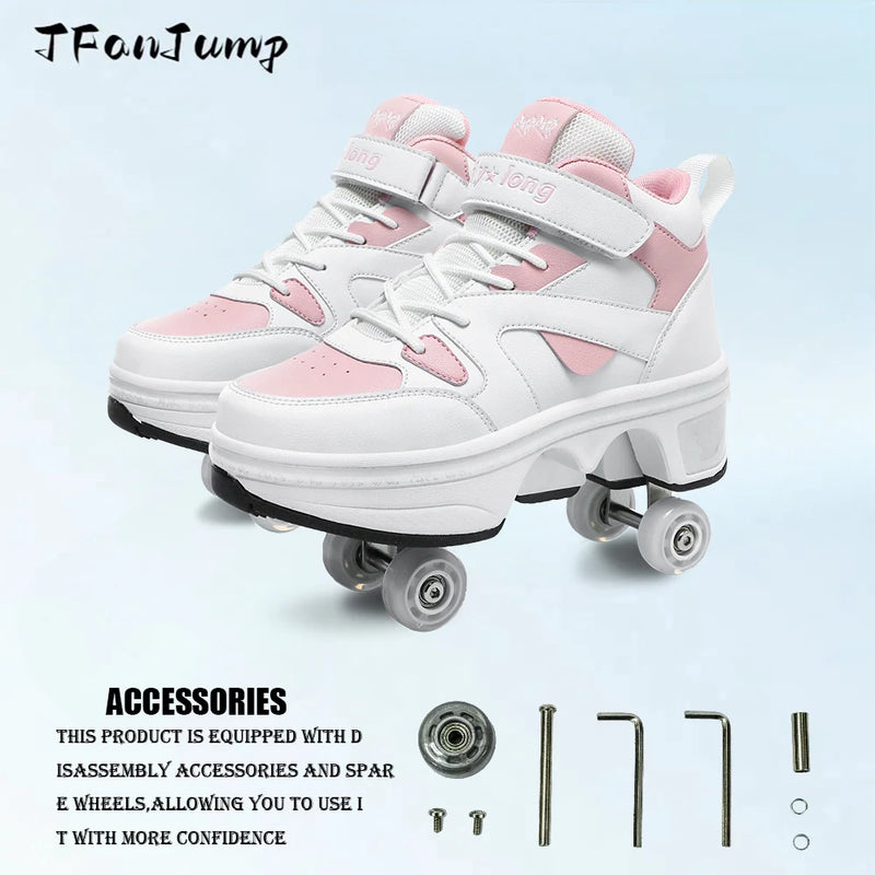 Girls Pink Roller Skate Shoes Sneakers With Wheels Children Rollerskates Fashion Outdoor Sports Shoes Girls Gifts