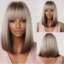 HENRY MARGU Blonde Silky Straight Synthetic Wigs with Bangs Medium Long Natural Platinum Wig for Women Cosplay Heat Resistant