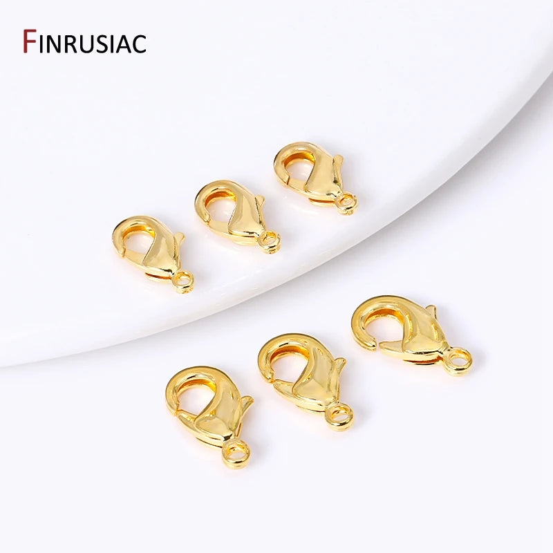 14k/18k Gold Plated Brass 10mm 12mm Lobster Clasps For Jewelry Making, Handmade DIY Jewelry Necklace Accessories Wholesale