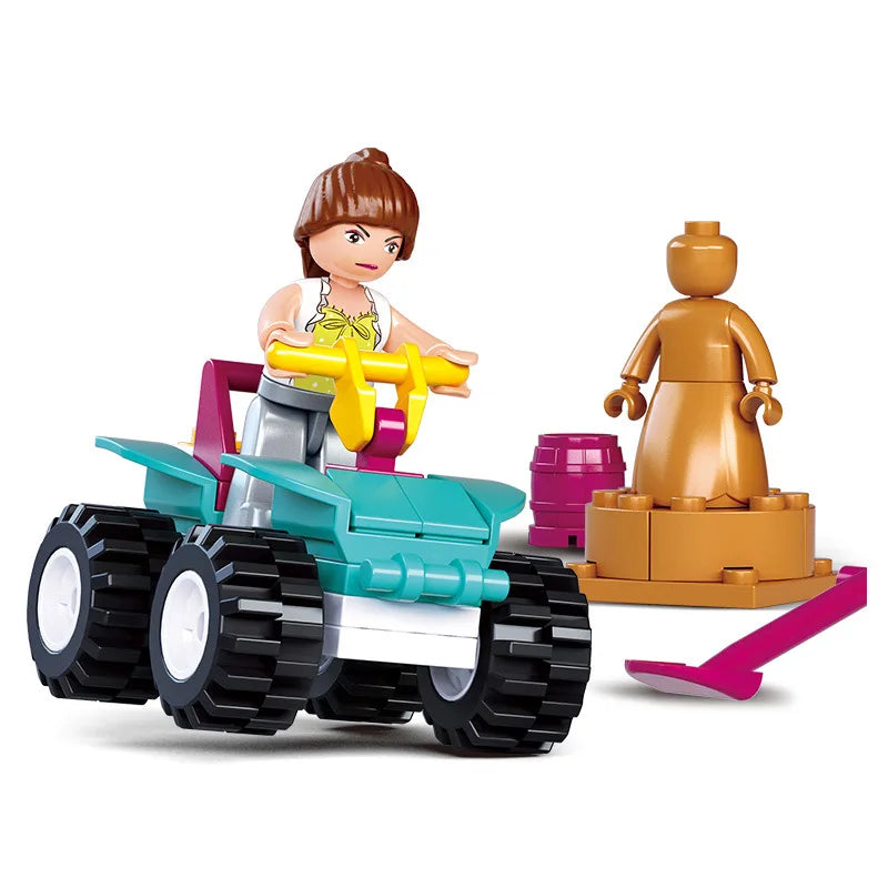 SLUBAN Girl Princess Royal Carriage Wagon Horse Racing Party Model Building Blocks Enlighten Action Figure Toys For Children