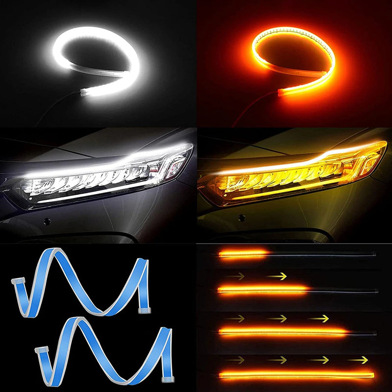 ANMINGPU 1pair Sequential DRL LED Strip Turn Signal Light Yellow Bright Flexible Drl Led Daytime Running Light for Car Headlight