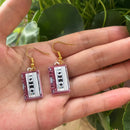Retro Metal Cassette Tape dangle drop earrings, Cute 90s Music jewellery, Novelty Old School jewelry, Fun Quirky pendant