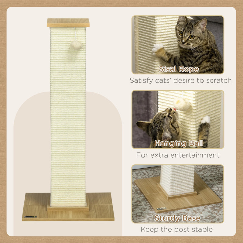 PawHut 80cm Sisal Rope Scratching Post, Cat Scratching Post - White