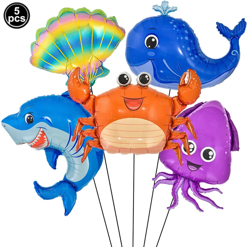 5pcs Cute Sea Animal Balloons Include Crab Seahorse Dolphin Turtle Shape Balloon Under The Sea Party Decors for 1st Birthday