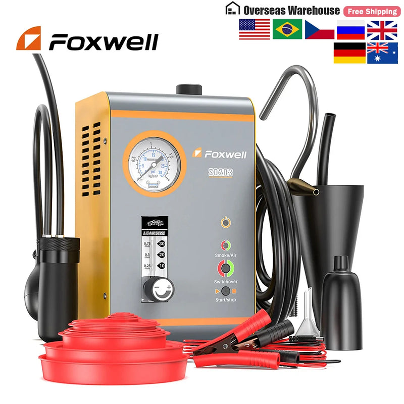 FOXWELL SD203 Automotive Smoke Machine Built-in Air Pump EVAP Vacuum Leak Detector Dual Mode Car Pipe Leakage Diagnostic Tester