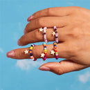 Neue koreanische bunte böhmische kleine Blumenringe Sets handgefertigte Perlen-Fingerringe für Frauen Mädchen Sommer Strand Schmuck Geschenke