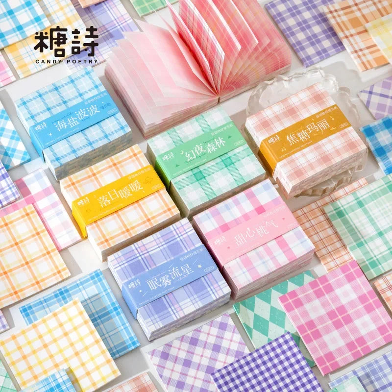 200pcs/pack Checkered Simple Grid Square Notes Memo Non-sticky Account Diary Message Material Decorative Backing Paper