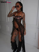 Weird Puss Backless Sexy Women Camisole Leopard Mesh Patchwork Ruffles Sexy Club Party Midnight Hot Girls Wild Coquette Maxi Top