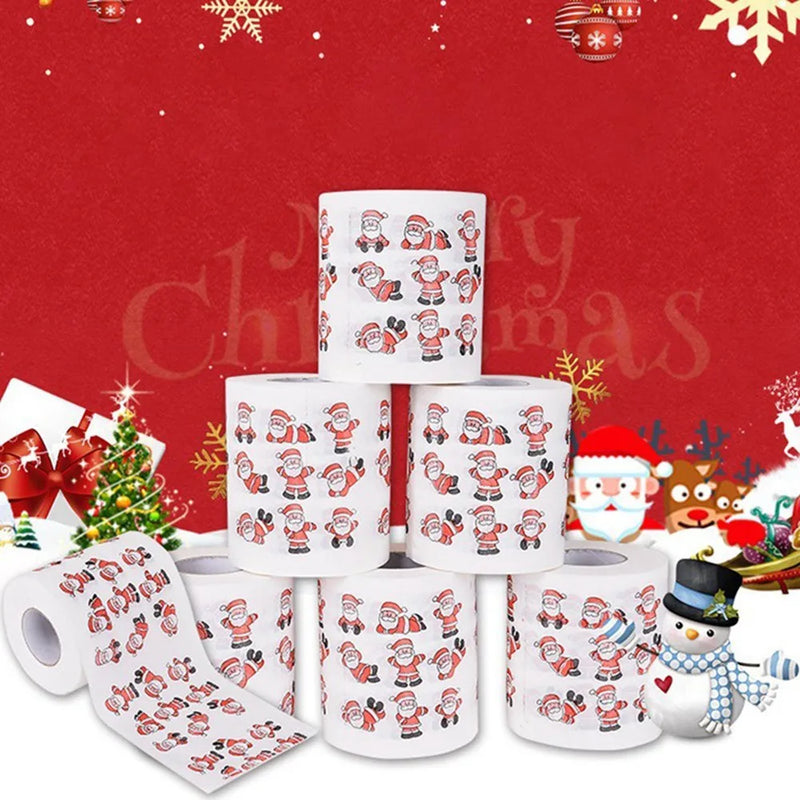Christmas Toilet Paper Xmas Pattern Series Roll Wood Pulp Toilet Paper Festive Gifts Roll Christmas Santa Claus Reindeer Decor