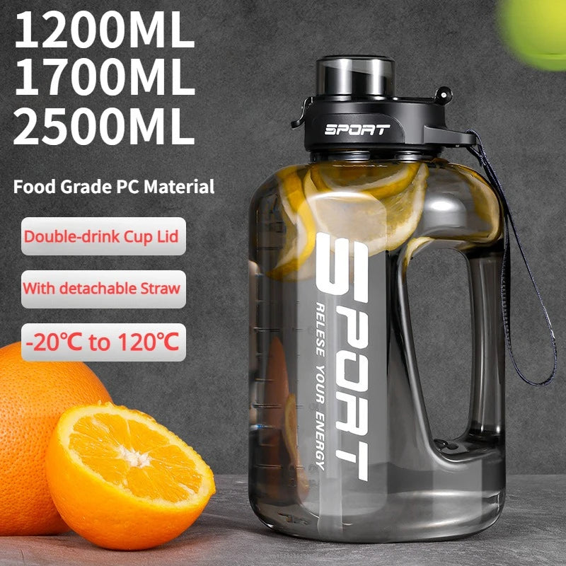 1.2L/1.7L/2.5L Large-Capacity Sports Water Bottle with Straw Belly Cup for Fitness Gym Kettle Portable Plastic Cup Drinkware